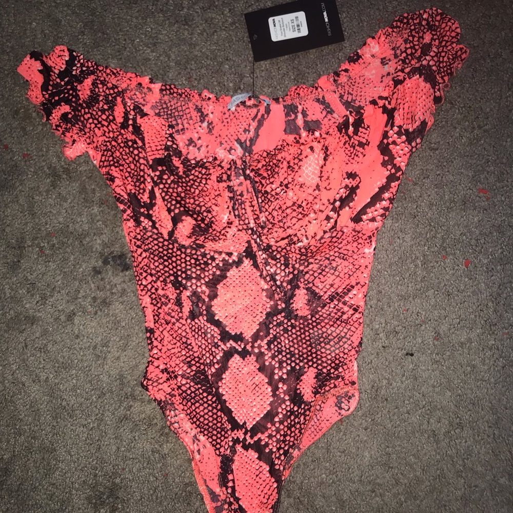Coral snakeskin body suit